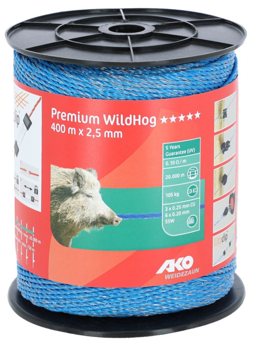 Weidezaunlitze Premium WildHog Blau 400m