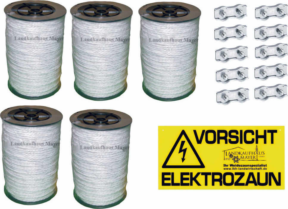 Weidezaunseil BASIC Set (5xSeil + 10x Verbinder + 1x Warnschild)
