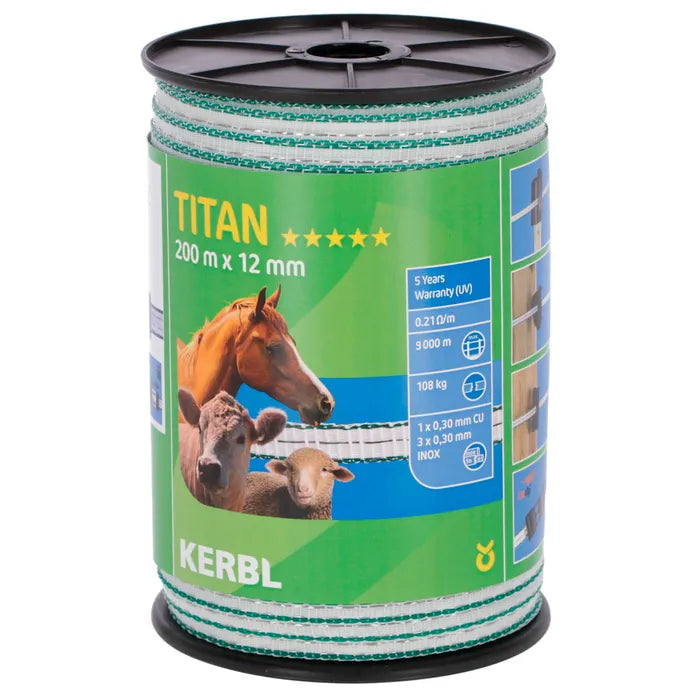 Weidezaunband Titan Breitband, 200m, 12mm/20mm/40mm weiß/grün