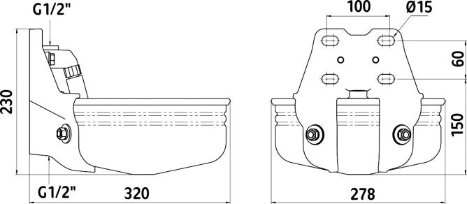 Edelstahltränkebecken E21 mit Rohrventil, 1/2"-Anschluss