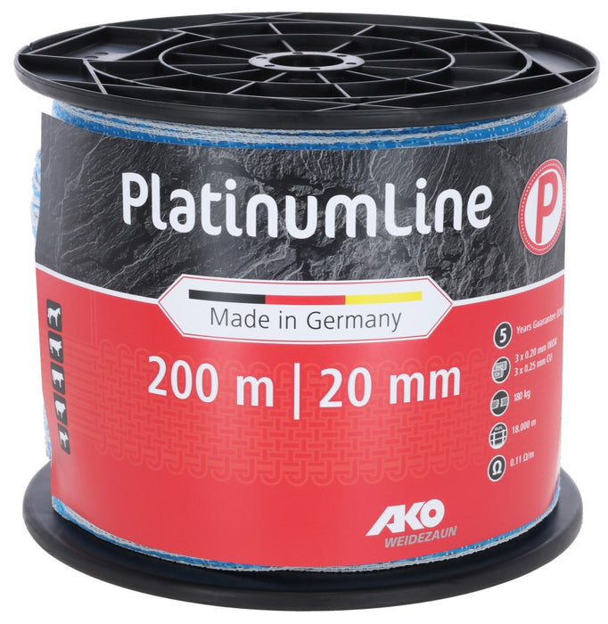PlatinumLine Weidezaunband weiß/blau – 200 m, 20 oder 40 mm Breite