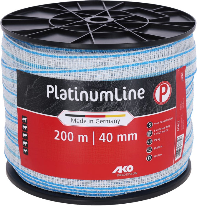 PlatinumLine Weidezaunband weiß/blau – 200 m, 20 oder 40 mm Breite